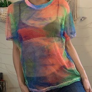 iheartraves rainbow mesh rave top